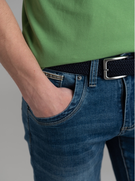 Bermuda uomo cinque tasche in denim con nastri applicati