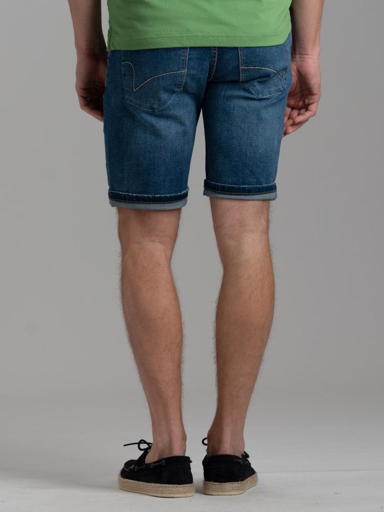 Bermuda uomo cinque tasche in denim con nastri applicati