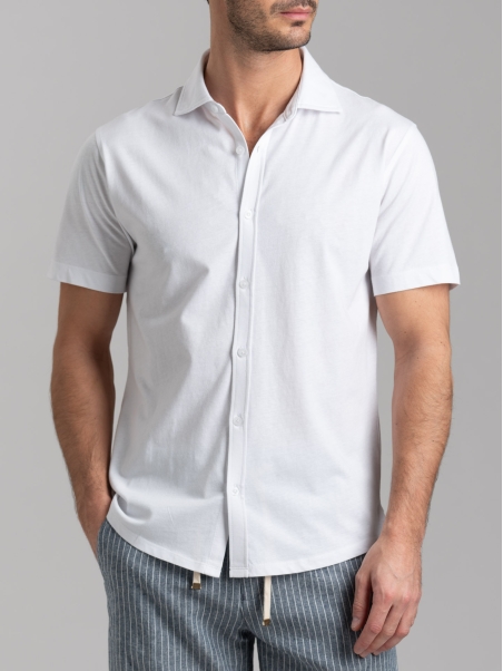 Camicia uomo mezza manica in jersey con collo semi francese