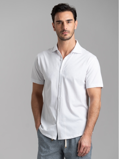 Camicia uomo mezza manica in jersey con collo semi francese