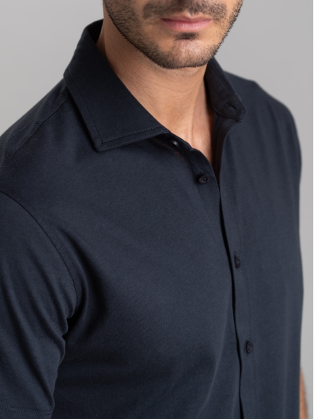 Camicia uomo mezza manica in jersey con collo semi francese