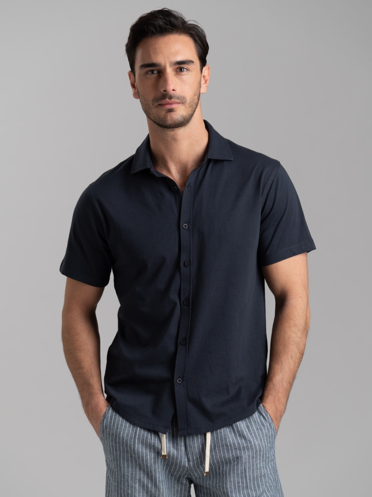 Camicia uomo mezza manica in jersey con collo semi francese