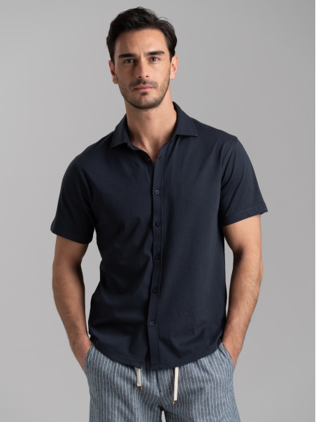 Camicia uomo mezza manica in jersey con collo semi francese
