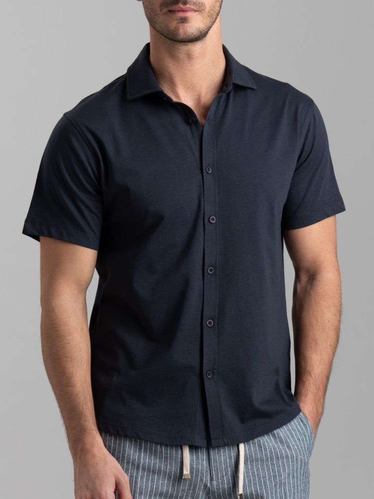 Camicia uomo mezza manica in jersey con collo semi francese