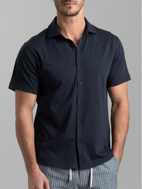 Camicia uomo mezza manica in jersey con collo semi francese