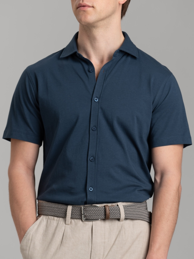 Camicia uomo mezza manica in jersey con collo semi francese