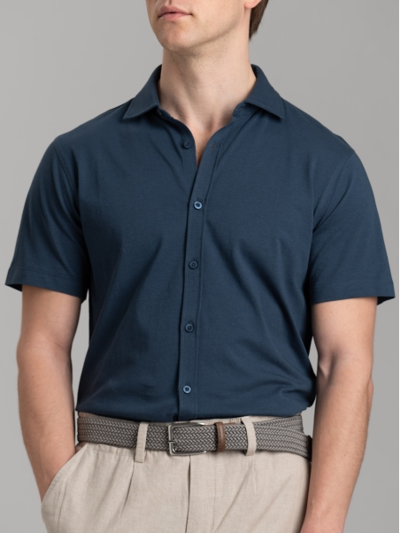Camicia uomo mezza manica in jersey con collo semi francese