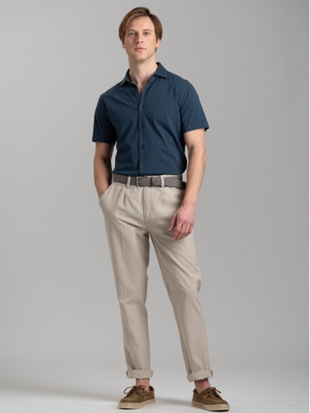 Camicia uomo mezza manica in jersey con collo semi francese