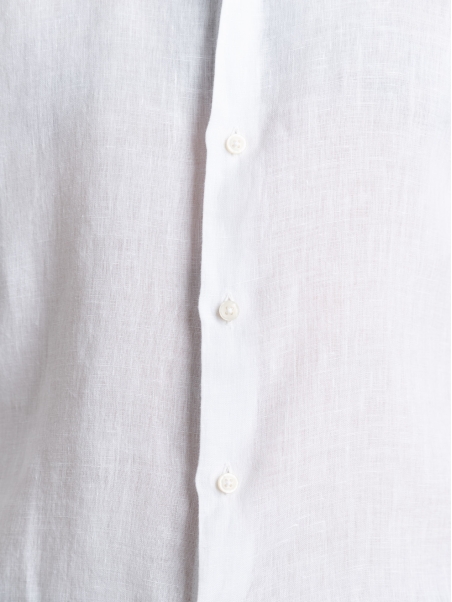 Camicia uomo bianca di lino con collo alla coreana