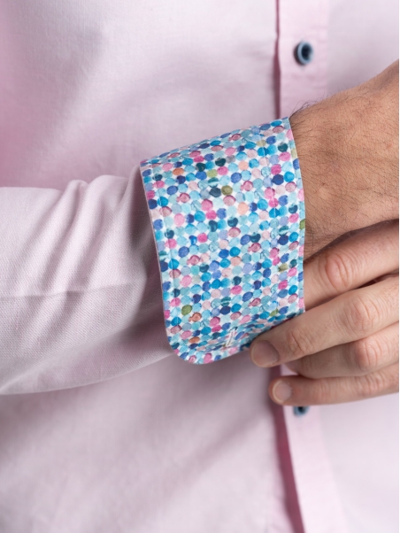 Camicia uomo misto lino rosa con collo semi francese