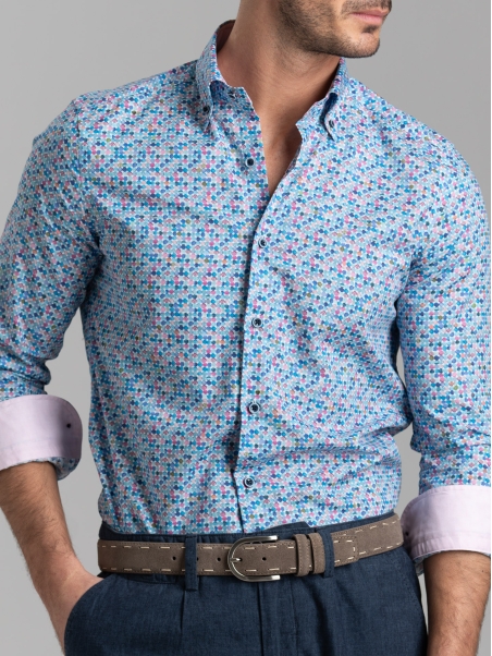 Camisa de lunares efecto acuarela para hombre con cuello abotonado