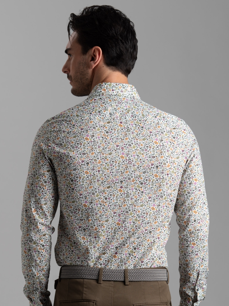 Camicia uomo floreale verde con collo semi francese