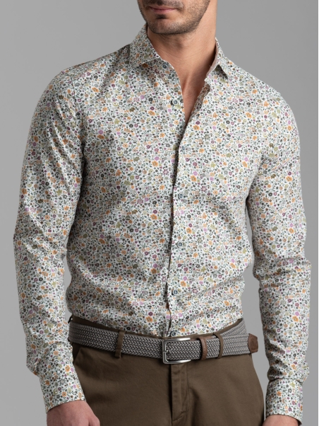 Camicia uomo floreale verde con collo semi francese