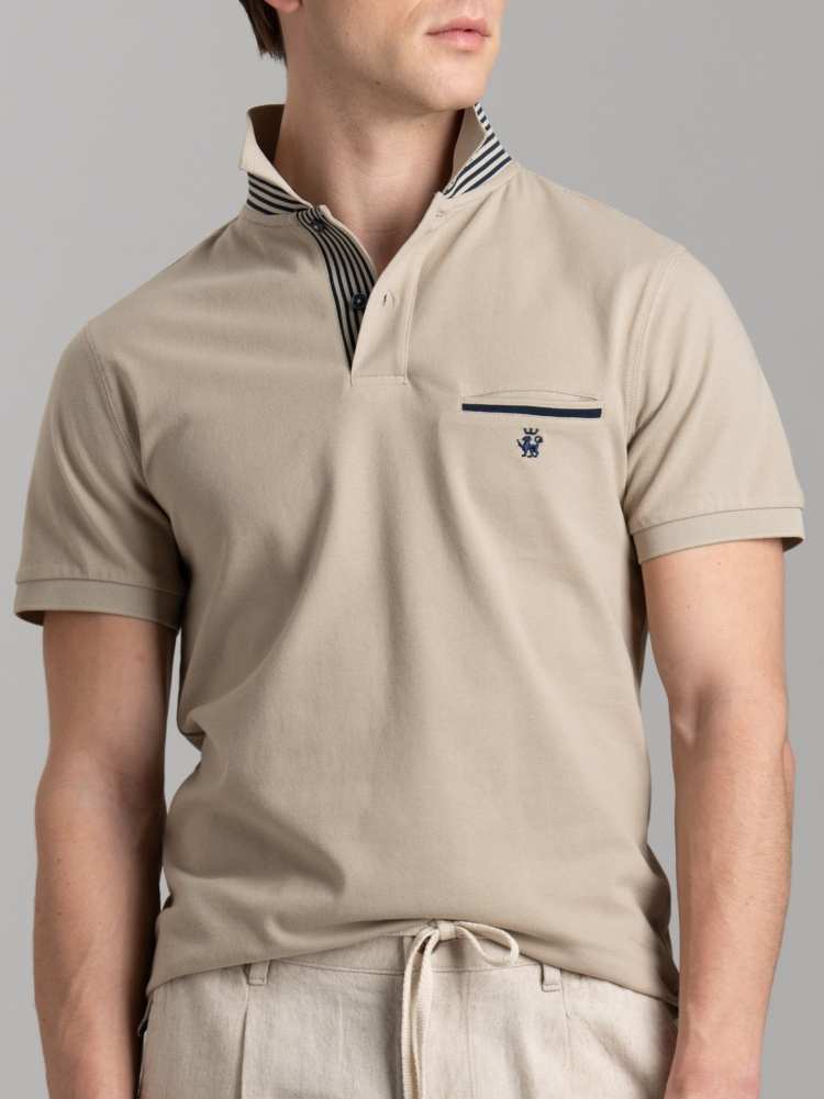 Polo uomo mezza manica con micro righe e taschino