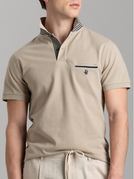 Polo uomo mezza manica con micro righe e taschino