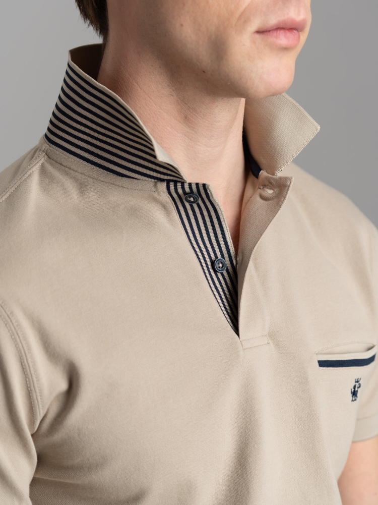 Polo uomo mezza manica con micro righe e taschino