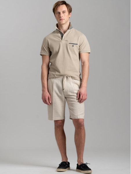 Polo uomo mezza manica con micro righe e taschino