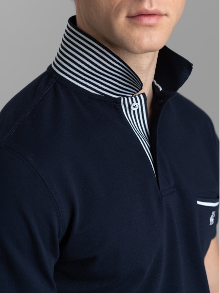 Polo uomo mezza manica con micro righe e taschino