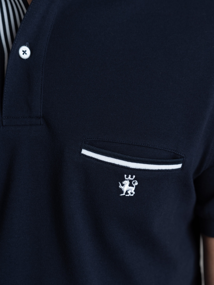 Polo uomo mezza manica con micro righe e taschino