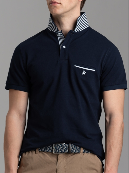 Polo uomo mezza manica con micro righe e taschino