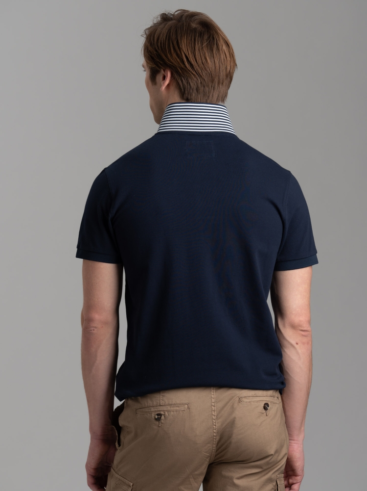 Polo uomo mezza manica con micro righe e taschino