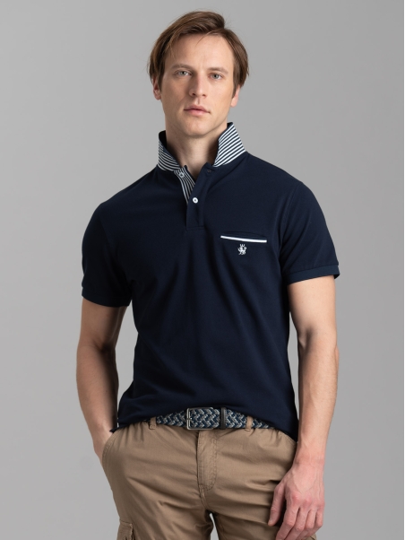 Polo uomo mezza manica con micro righe e taschino