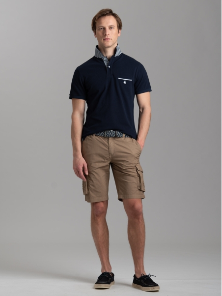 Polo uomo mezza manica con micro righe e taschino
