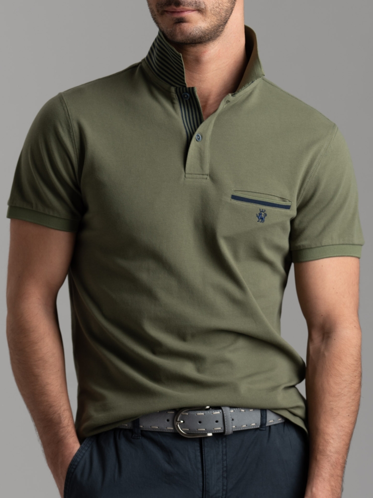Polo uomo mezza manica con micro righe e taschino