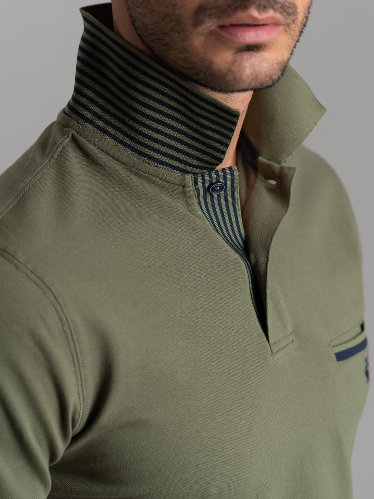 Polo uomo mezza manica con micro righe e taschino