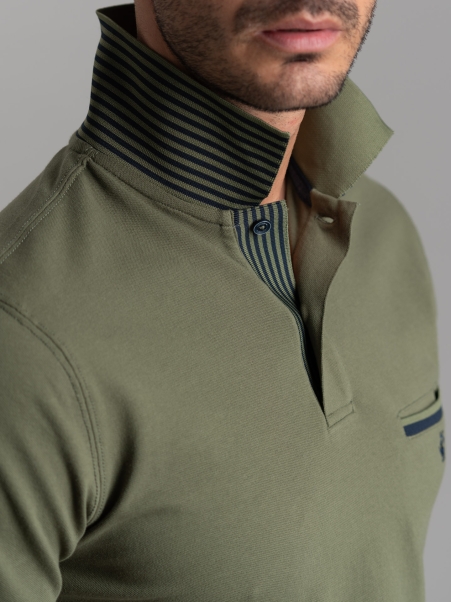 Polo uomo mezza manica con micro righe e taschino
