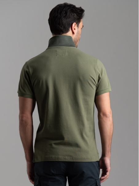Polo uomo mezza manica con micro righe e taschino