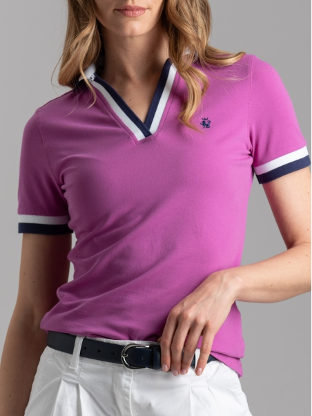 Polo donna a mezza manica con scollo a V