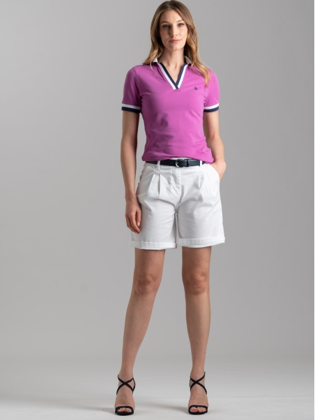 Polo donna a mezza manica con scollo a V