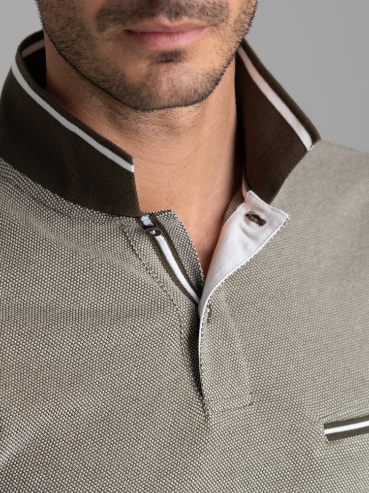 Polo de media manga para hombre en piqué de 4 hilos con efecto tricotado