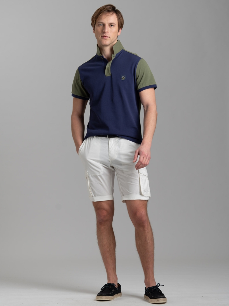 Polo de media manga de algodón piqué bicolor para hombre