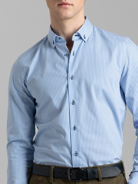 Camicia uomo riga pari pari blu collo button down