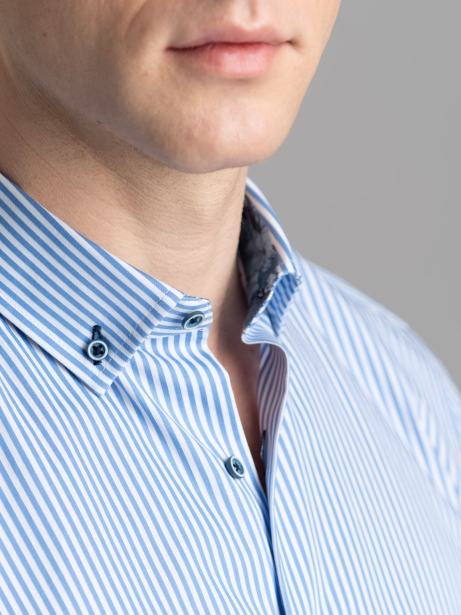 Camicia uomo riga pari pari blu collo button down 2
