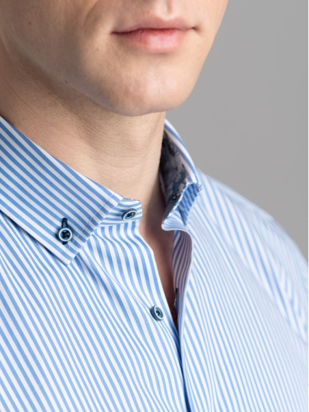 Camicia uomo riga pari pari blu collo button down