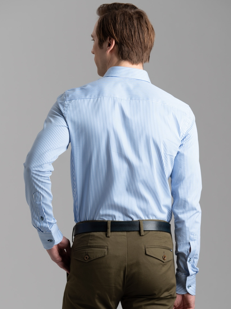 Camicia uomo riga pari pari blu collo button down