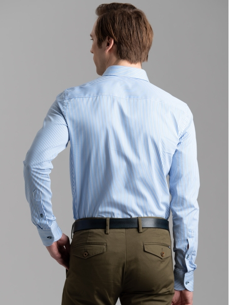 Camicia uomo riga pari pari blu collo button down