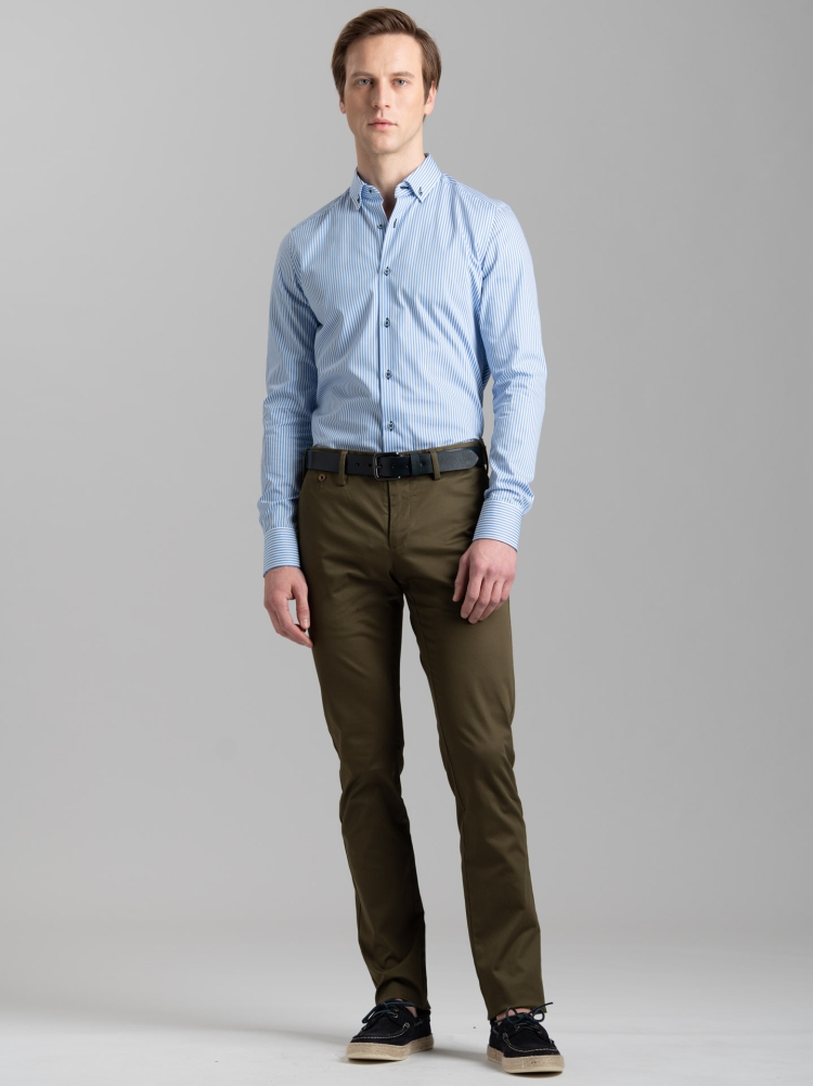 Camicia uomo riga pari pari blu collo button down