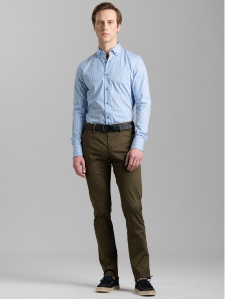 Camicia uomo riga pari pari blu collo button down