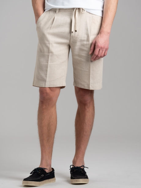 Bermuda uomo in misto lino tinto filo con coulisse e pinces