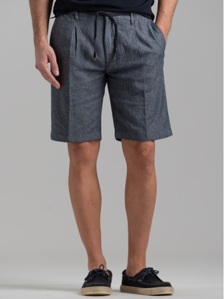 Bermuda uomo in misto lino tinto filo con coulisse e pinces