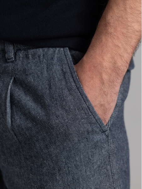 Bermuda uomo in misto lino tinto filo con coulisse e pinces