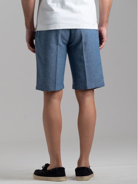 Bermuda uomo in misto lino tinto filo con coulisse e pinces