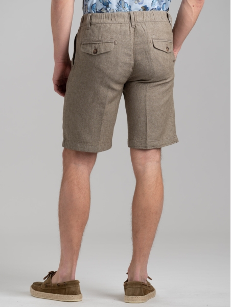 Bermuda uomo in misto lino tinto filo con coulisse e pinces