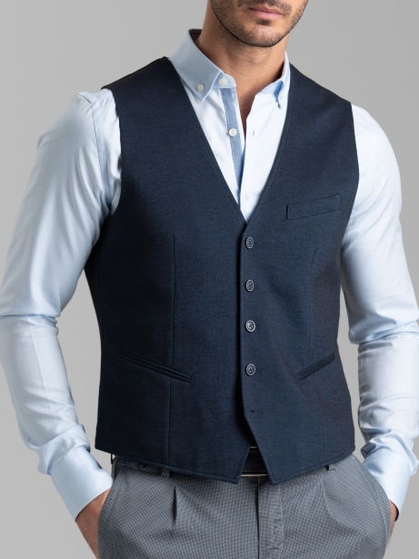 Gilet uomo in cotone piquet tinto filo blu