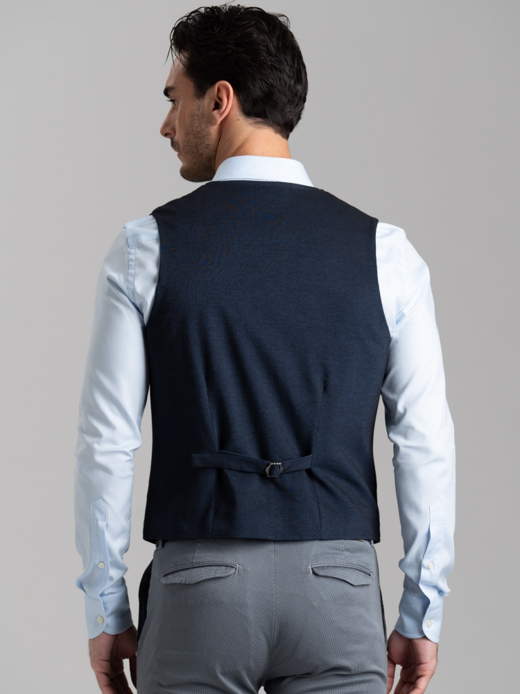 Gilet uomo in cotone piquet tinto filo blu