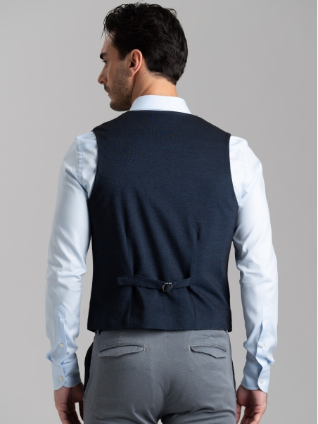 Gilet uomo in cotone piquet tinto filo blu